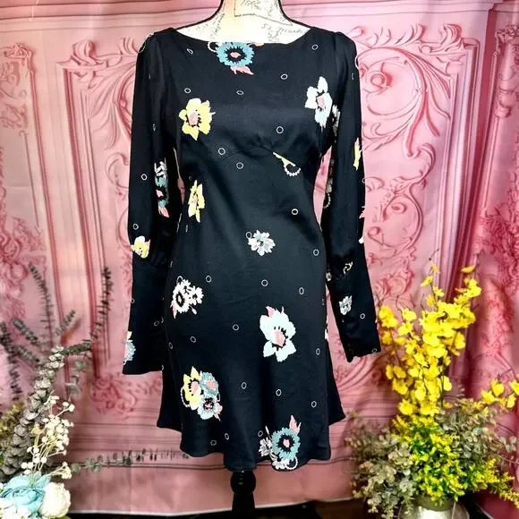 Free People Sunshadows Slit Sleeve Mini Dress Black Combo 4 - Picture 11 of 16